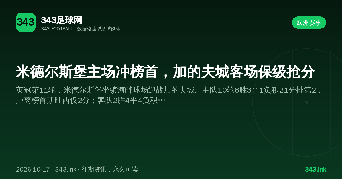米德尔斯堡主场冲榜首，加的夫城客场保级抢分（数据卡）