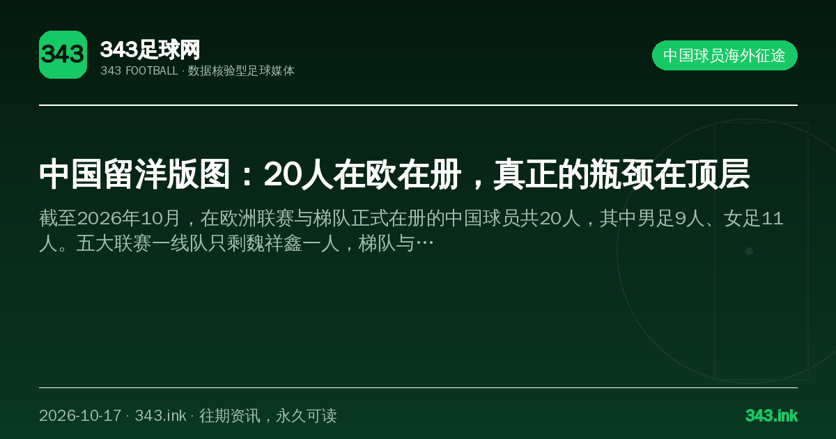 中国留洋版图：20人在欧在册，真正的瓶颈在顶层（数据卡）