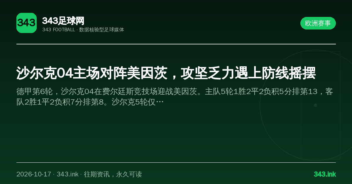 沙尔克04主场对阵美因茨，攻坚乏力遇上防线摇摆（数据卡）