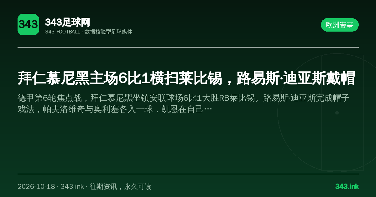 拜仁慕尼黑主场6比1横扫莱比锡，路易斯·迪亚斯戴帽（数据卡）