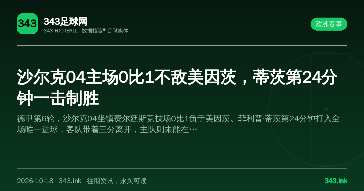 沙尔克04主场0比1不敌美因茨，蒂茨第24分钟一击制胜（数据卡）