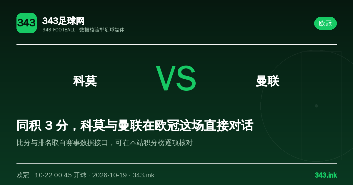 科莫主场迎战曼联，欧冠焦点战看点梳理｜343足球网数据卡